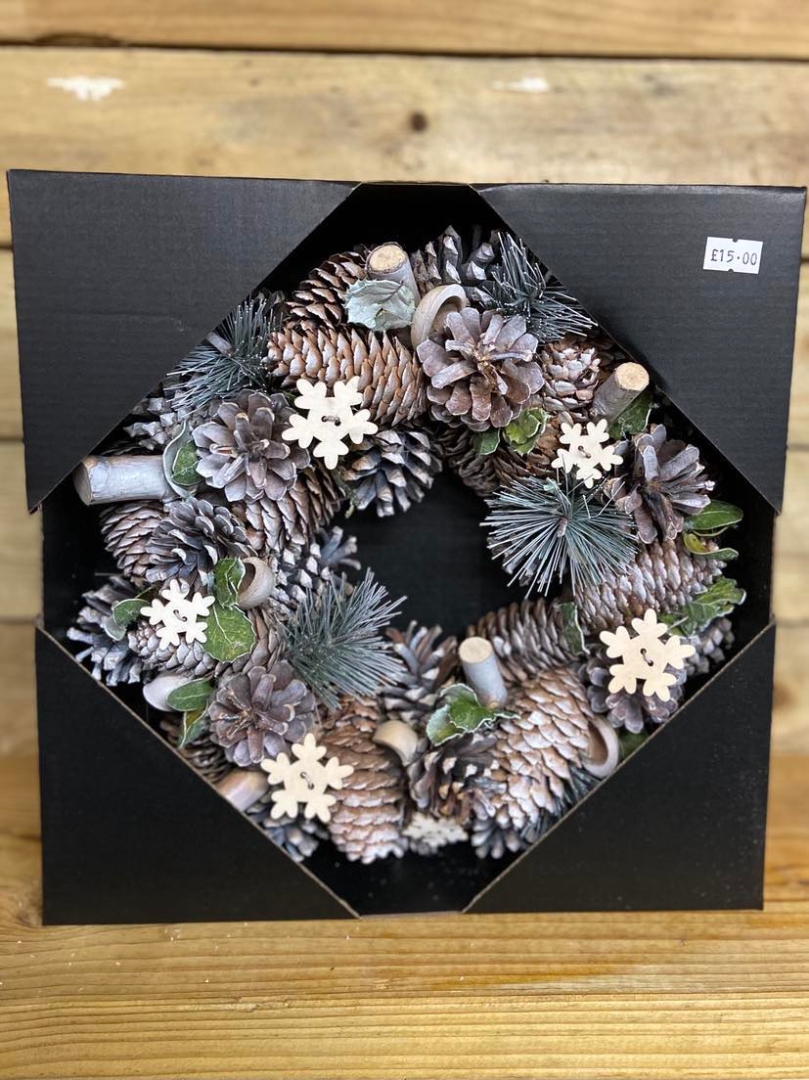 Artificial Wooden 30cm Snowy Wreath